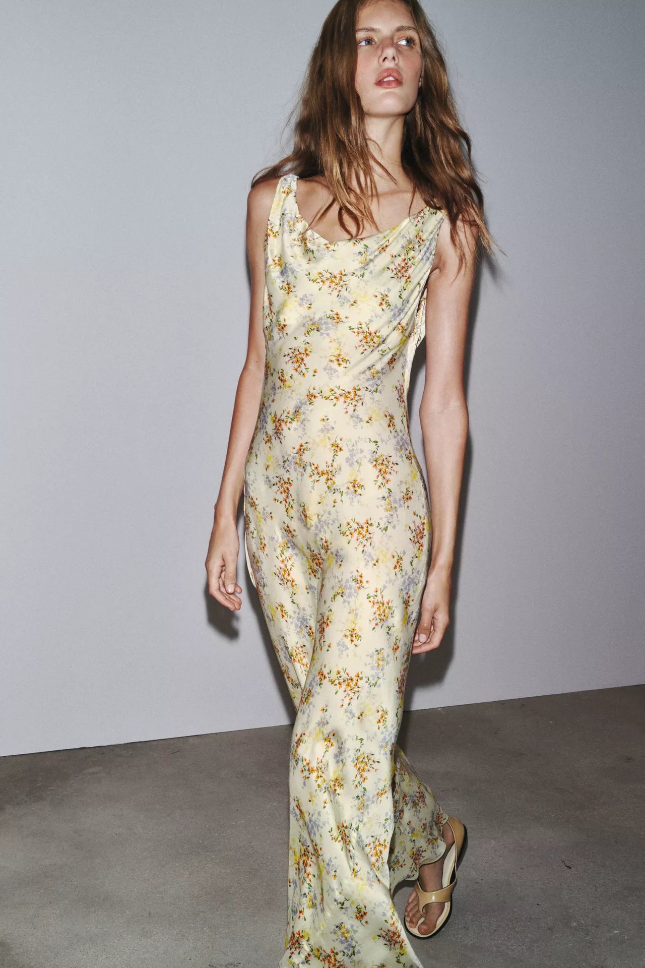Zara Collection Printed Satin Dress Yellow Size Medium