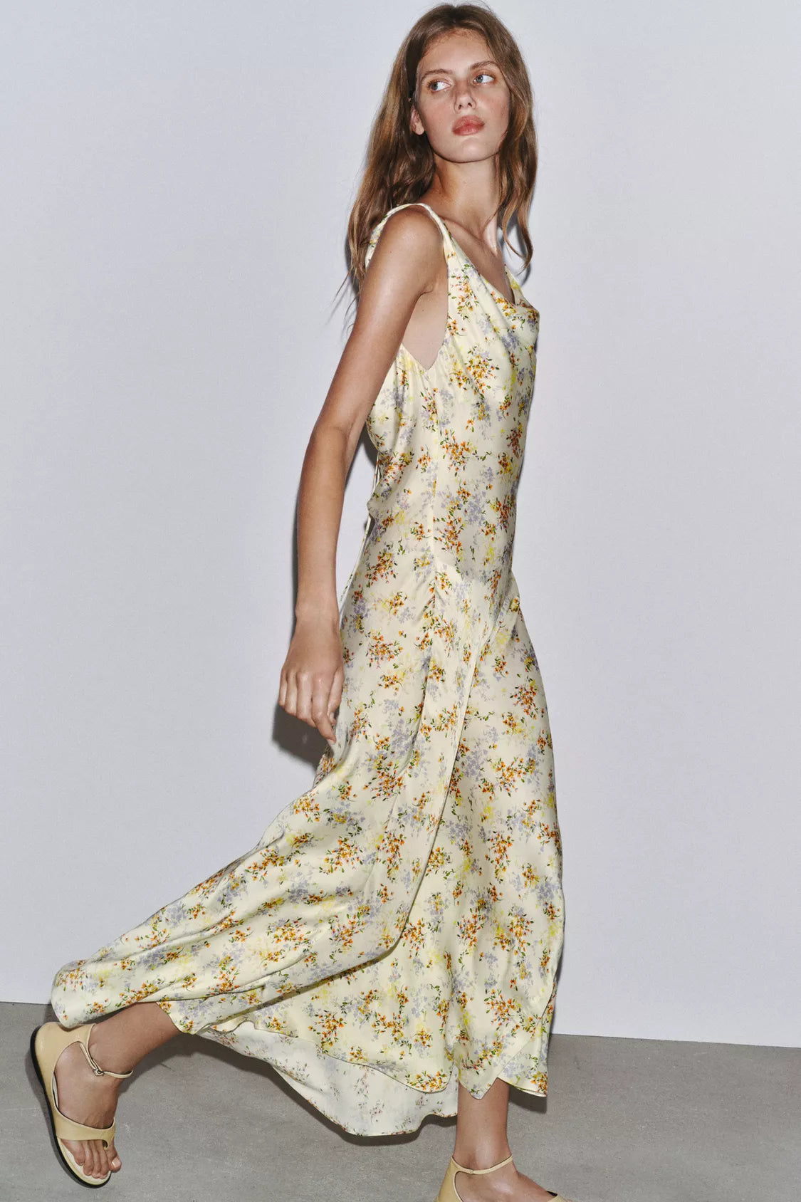 Zara Collection Printed Satin Dress Yellow Size Medium