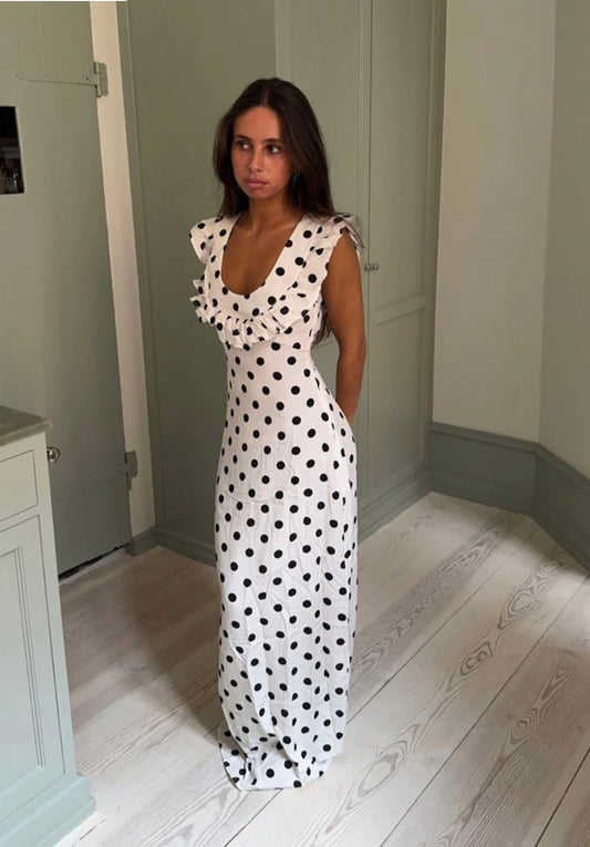 Designbysi Luna Dress With Polka Dots WHITE/BLACK Size M/L