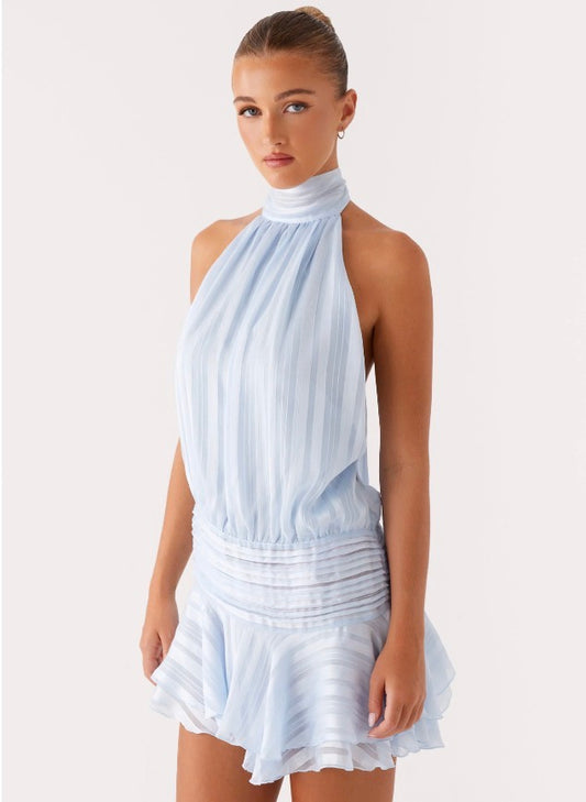 Peppermayo Willow Chiffon Mini Dress Blue