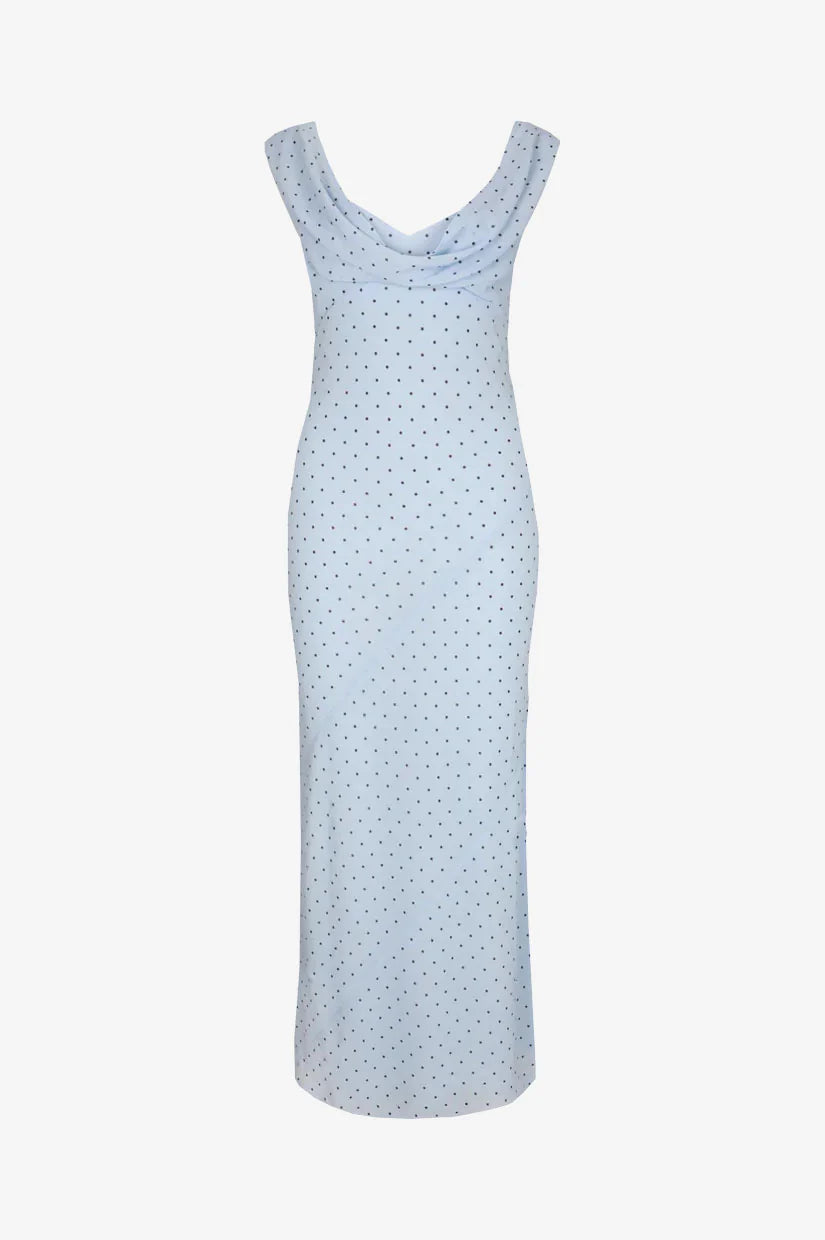 Ruby – Riley Sash Dress (Blue Polka Dot, Size 8)