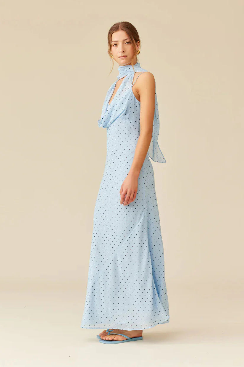 Ruby – Riley Sash Dress (Blue Polka Dot, Size 8)