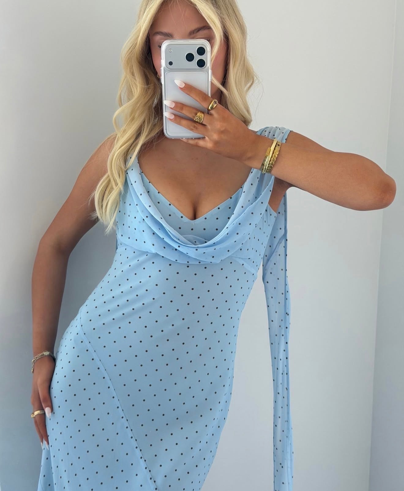 Ruby – Riley Sash Dress (Blue Polka Dot, Size 8)
